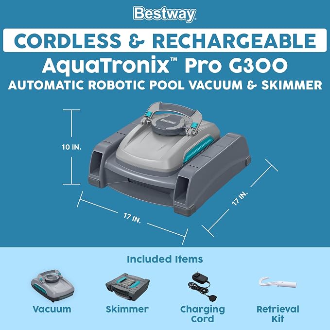 Bestway AquaTronix Pro G300 Automatic Robotic Pool Vacuum and Surface Skimmer Cleaner, Cordless Pool Robot, 120-Min Runtime, Cleans Pool Floor and Waterline, Self-Parking
