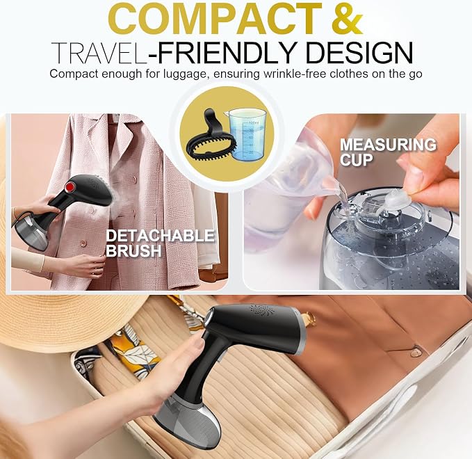 Steamer for Clothes, 1800W Handheld Clothes Steamer with 3 Steam Settings, Fast Heat-Up Clothing Steamer for Wrinkle Removal, 380ml Water Tank, 9.8' Cord Portable Hand Steamer for Home and Travel