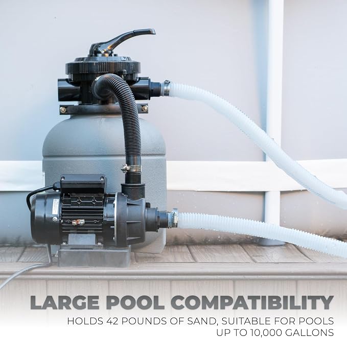 XtremepowerUS 12" Sand Filter Pump for Above Ground Swimming Pools 2,400GPH Flow 7-Way Valve for Pools Up to 10,000GAL Pool Fitting Adapter (Include Filter Media)