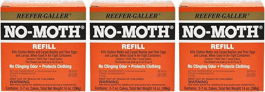 NO-Moth Closet Hanger Refills - Moth Cakes for Hanger Storage, Non-Odorous Moth Cakes for Closet, Kills Clothes Moths, Carpet Beetles, Eggs & Larvae (2 Moth Cakes, Pack of 3)
