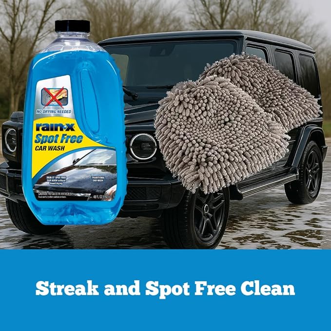 Rain-X 48 fl oz Spot Free Car Wash Soap with 2-Pack Microfiber Wash Mitts (10.44" x 9.06") - Deep Cleaning Bundle for Car Detailing
