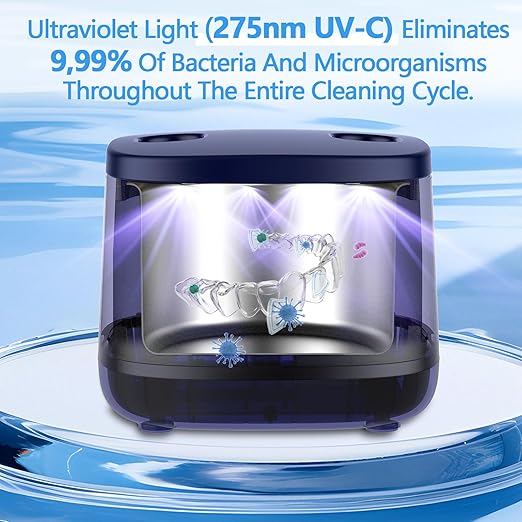 Dental Ultrasonic Retainer Cleaner Machine-45khz, Cleaning for Dentures, Mouth Guards, Aligners, Night Guards, Braces, Toothbrush Heads & Jewelry,Protable UV Retainer Cleaning Pod for Home &Travel