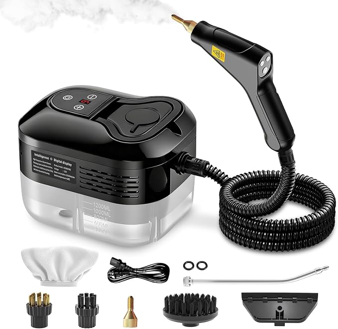 High Pressure Steam Cleaner, 6-Level Adjustable, 15s Heat-Up, 1.2L Large Tank. Portable High Temp Bathroom Power Steamer Cleaning Machine Steam Cleaner For Home Use Kitchen Grease Car Cleaning