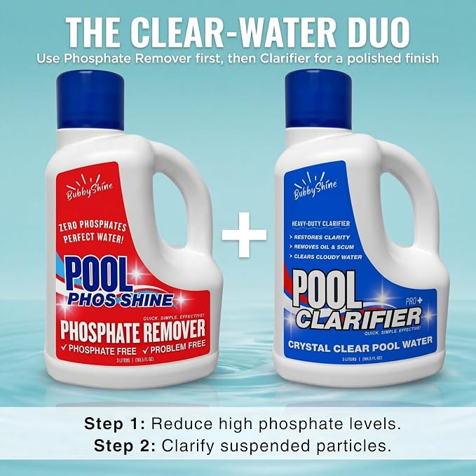Phosphate Remover Pool Chemicals, 3 L, Pool Phosphate Remover, Swimming Pool Chemicals, Easy Cap Measure, ppb Dosing Guide, BubbyShine
