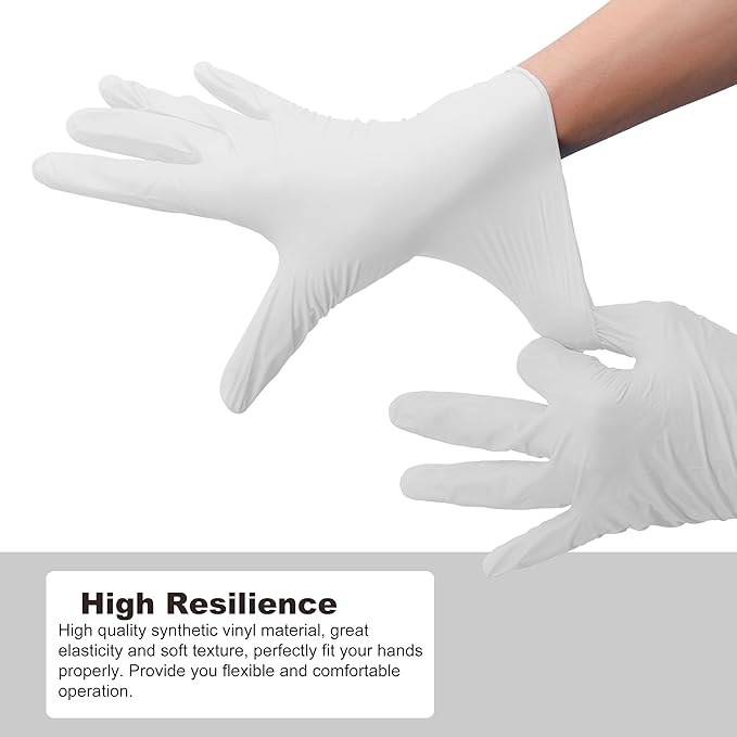Disposable Gloves Medium, Nitrile and Vinyl Blend Material Gloves, Latex Free, 4 Mil 100 Pc Food Grade Glove for Cleaning, Food Prep, Hair Dye, Tattoo, White