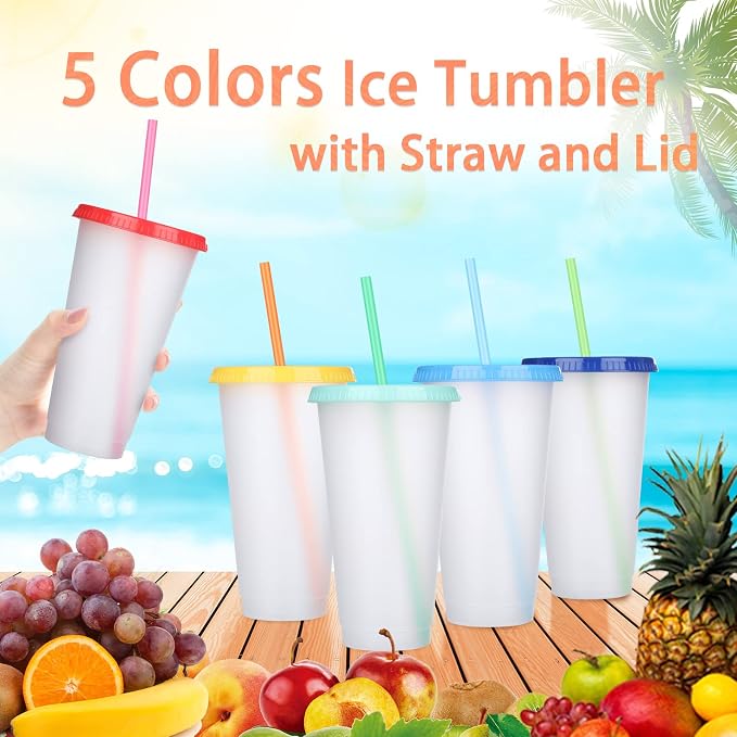 Honeydak 15 Pack Tumbler with Straw and Lid Bulk Cups for Gifts Water Bottle Iced Coffee Travel Mug Cup Reusable Plastic Tumblers for Party Birthdays 24-27 oz (Stylish Color)