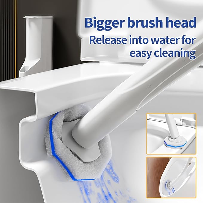 Hohoky Disposable Toilet Brush Cleaning System, Two Sets of Wands and 60p Refills Pads Replacement Heads, Wall Mounted Toliet Stick Wand Starter Kit Bathroom Maintenance, Toilet Bowl Cleaner Holder