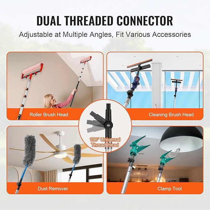 VEVOR Telescopic Extension Pole, 7-30 FT Multi-Purpose Extension Pole, Sturdy Aluminum Alloy Paint Extendable Pole with Flip-Lock Design, Telescopic Pole for Painting, Dusting and Cleaning
