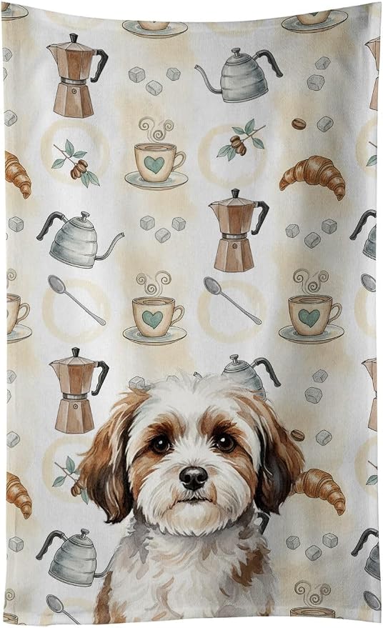 Caroline's Treasures Parti-Color Havanese Coffee Bar Kitchen Towel Velour Plush Front and Cotton Loop Back Machine Washable