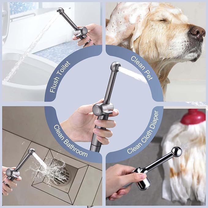 SonTiy Handheld Bidet Toilet Sprayers Black Stainless, Cloth Diaper Sprayer Bathroom Hand Held Jet Spray Bidet Attachment for Toilet with Adjustable Pressure Control, Solid Brass, 7.9" Bidet Wand