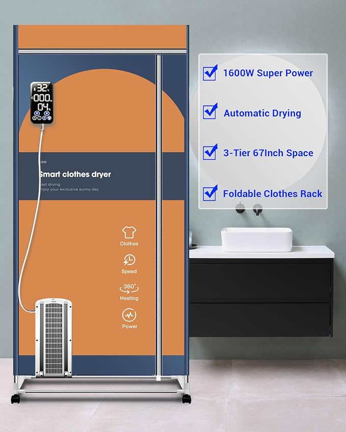 Portable Clothes Dryer, 1600W Fast-Drying Portable Dryer for Apartment, 67Inch -3 Tier Foldable High Capacity Clothes Dryers Rack, Small/Compact Portable Dryer with Timer for RV, Travel