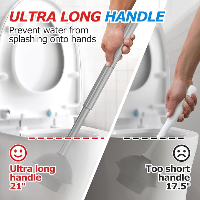 FORASTO 2Pack 2 in 1 Toilet Brush and Plunger Set,Clean Gloves, Extended Handle Plunger，Toilet Bowl Brush Plunger Set,Bathroom Cleaning Tools,Toilet Brush Plunger Combo,Cleaning Brush(Charcoal Gray)