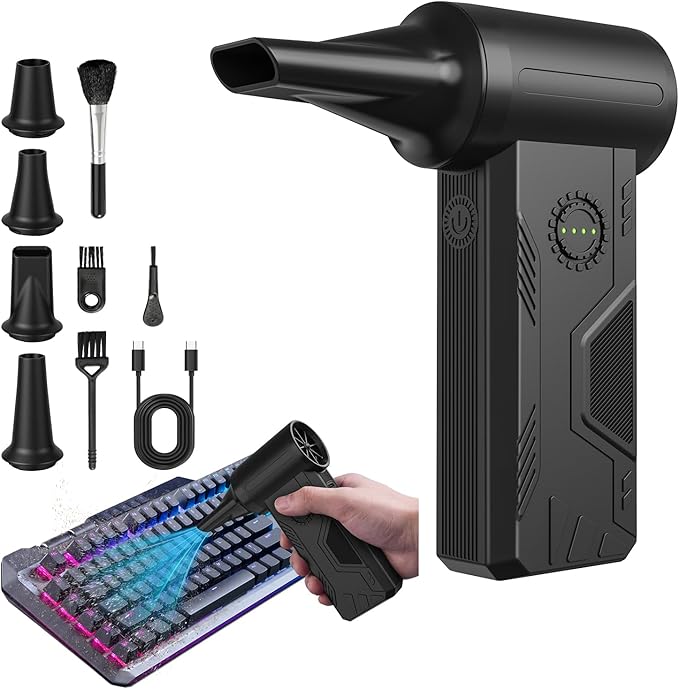 Superpower Compressed Air Duster-110000RPM Cordless Electric Air Duster, 4 Speeds Mini Blower with 15W Fast Charging, Durable Clean Duster for Computer, Keyboard, House, Outdoor and Car