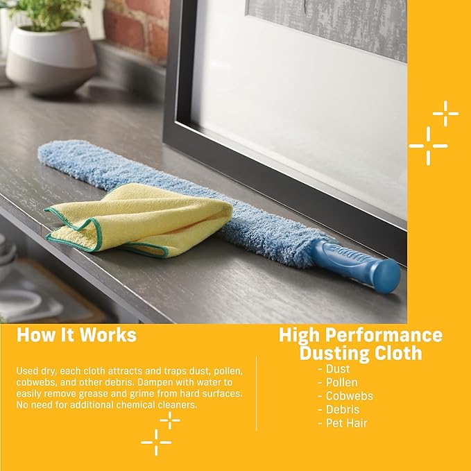 E-Cloth High Performance Dusting Cloth - Reusable Microfiber Cleaning Cloths, Dual-Sided, Washable, For Home, Kitchen, Glass, Wood & Granite, Streak Free Cleaning Supplies - 2 Pack