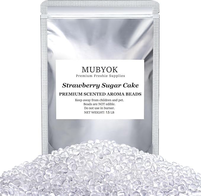 MUBYOK 1.5LB Strawberry Sugar Cake Premium Scented Aroma Beads for Making Car Freshies Supplies PreScented Beads for Car Air Freshener Sachets Long-Lasing Scent