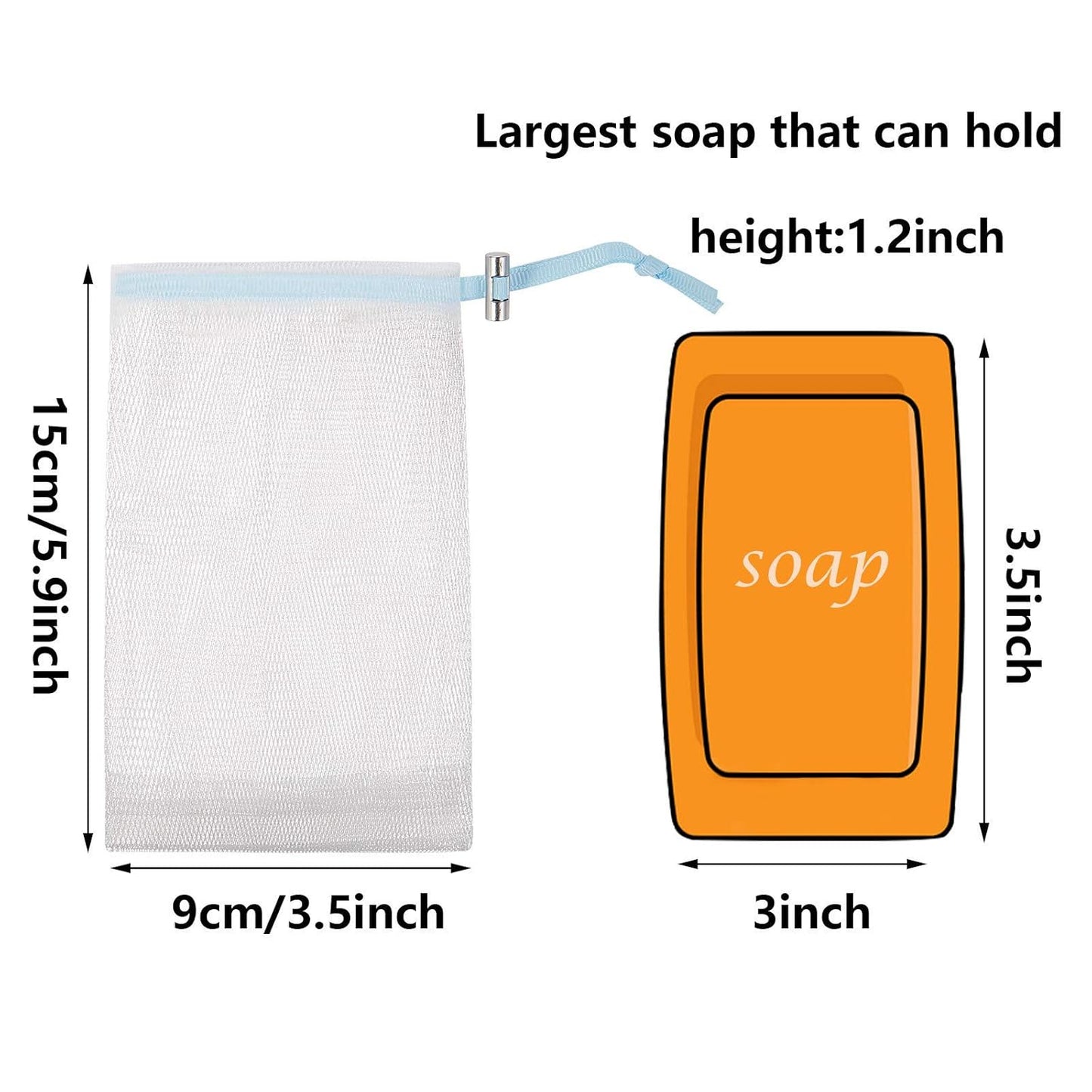 Cobahom Soap Bag 6 Pack 6 x 3.5 Inch Mesh Foaming Net Soap Sack Bags Soap Saver Pouch Net Bags with Drawstring for Bath & Shower （Blue）