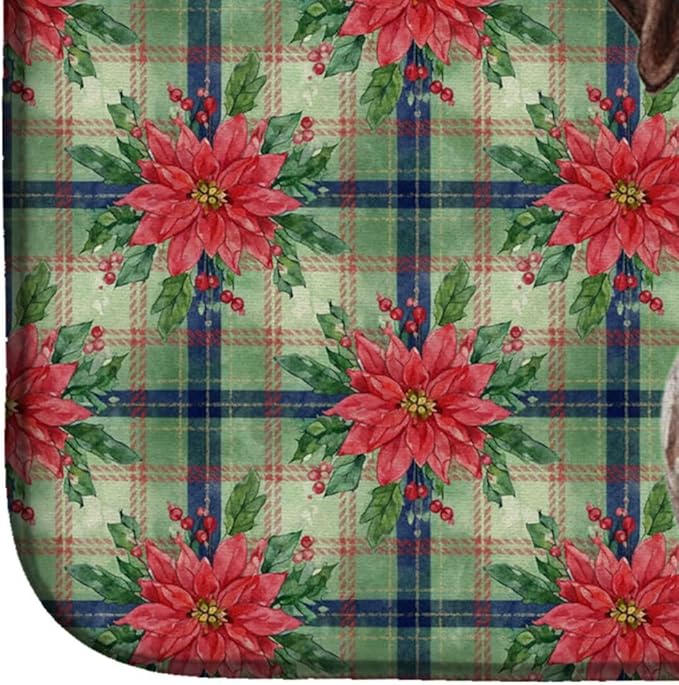 Caroline's Treasures Roan German Wirehaired Pointer Christmas PoinsettIas Dish Drying Mat Absorbent Dish Drying Mat Pad for Kitchen Counter Dish Drainer Mat for Countertop, 14 x 21", Multicolor