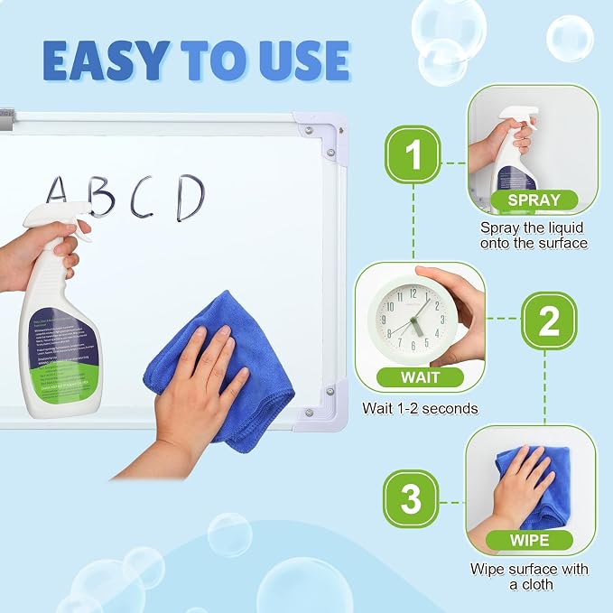 Fuyoooo 8 Pcs Whiteboard Cleaner Set 4 17 fl oz Dry Erase Board Liquid Cleaner with 4 Cloths White Board Cleaning Spray for Classroom Chalkboard Home Office