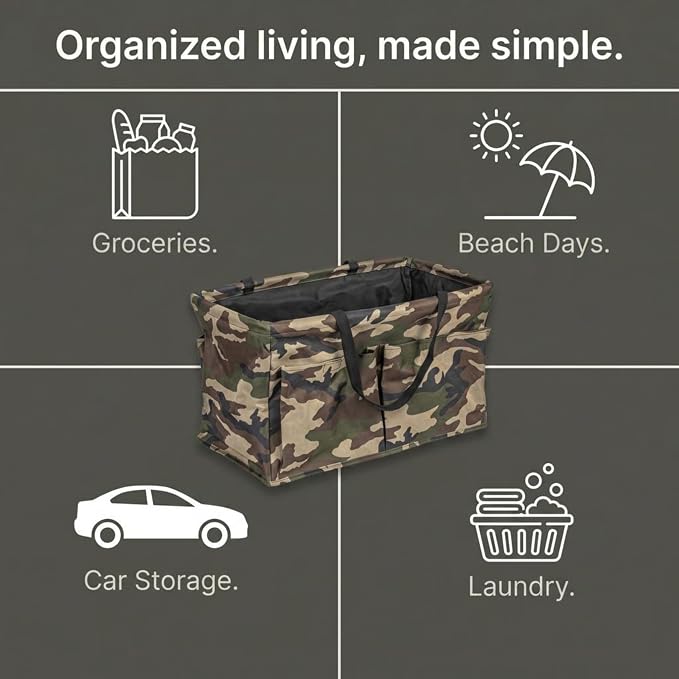 Household Essentials Camo Krush Container All-Purpose Utility Tote with Pockets