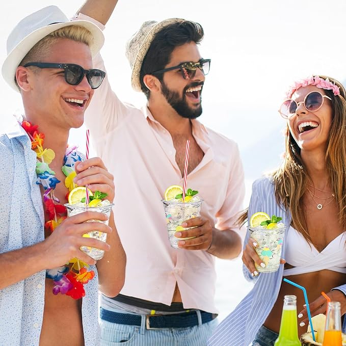 Uiifan 50 Pcs Ice Cream Party Supplies 12 oz Sprinkle Ice Cream Cups Bulk Summer Birthday Party Decorations Disposable Clear Plastic Drinking Cups for Sundae Milkshake Cold Food Soup Candies Summer
