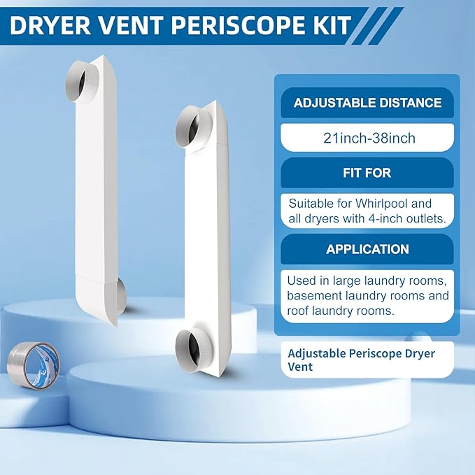 OEM Upgraded 21-38 in Adjustable Periscope Dryer Vent，stainless steel Dryer Vent, Fit for all 4in Dryer Vent Outlet,for tight space square duct dryer vent pipe,Telescoping Dryer Vent Kit (white）