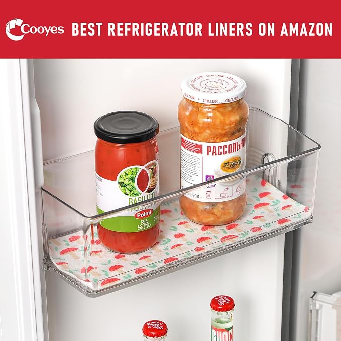 Cooyes 6 Pack Cloth Shelf Liners for Kitchen Cabinets, 17.7" × 36", Non-Slip Refrigerator Liners Machine Washable, Freezer Drawer Mats for Glass Shelves and Kitchen Cabinets, (Red Mushroom)