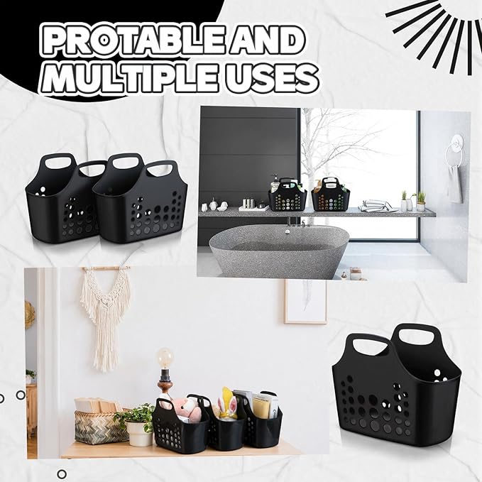 Nuogo 20 Pack Plastic Baskets with Handles Portable Shower Caddy Storage Baskets Reusable Caddy tote Organizer Bin for Bathroom Dorm Communal Showers Kitchen, 10.6" x 6" x 10" (Black)