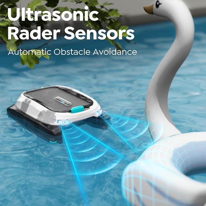 Pleco SK01 Solar Powered Pool Skimmer Robot with APP, Auto Surface Cleaning, 24/7 Cleaning, Dual Charging Modes, Obstacle Avoidance, Large Filter, Ideal for Most Pool Surfaces(Obsidian & Ivory)