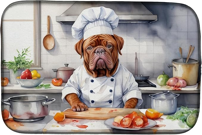 Caroline's Treasures DAC6241DDM Dogue de Bordeaux The Chef Dish Drying Mat Absorbent Dish Drying Mat Pad for Kitchen Counter Dish Drainer Mat for Countertop, 14 x 21", Multicolor