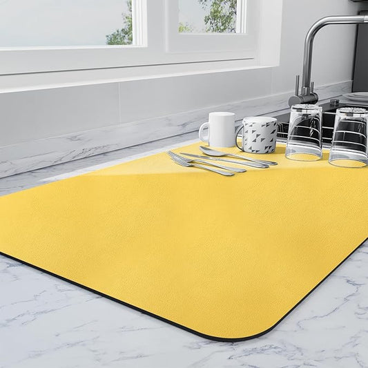 Ecotrim - Dish Drying Mat for Kitchen Counter | Coffee Bar Mat for Countertops | Heat Resistant Drainer Mat with Non-slip Rubber Backed | Hide Stain Kitchen Absorbent Draining Mat | Yellow 18"x28"