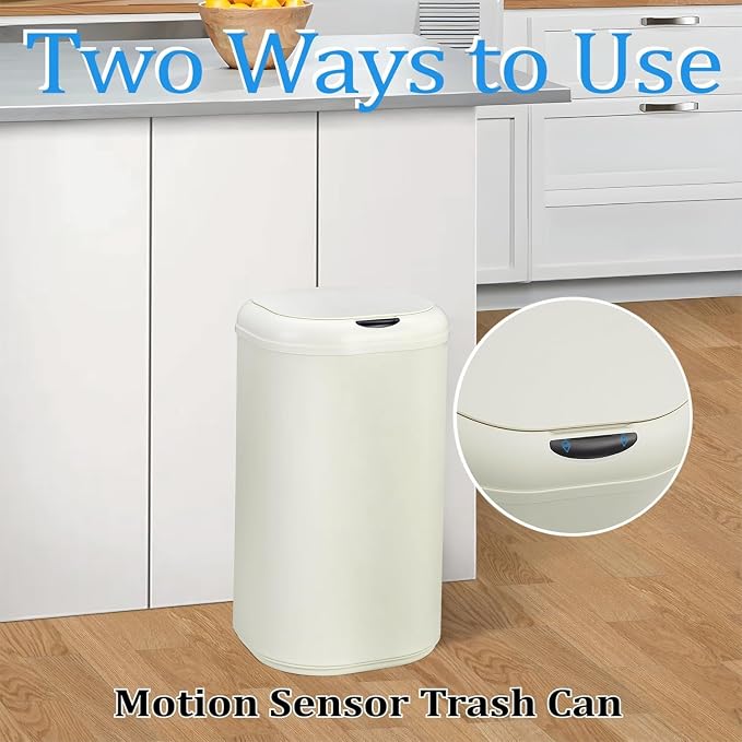 8 Gal/30L Motion Sensor Trash Can, Smart Touchless Automatic Stainless Steel Garbage Bin with Lid, Cylindrical Waste Bin for Bathroom, Living Room, Home Office, Beige