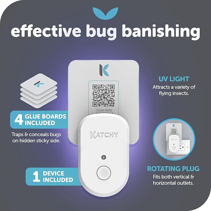 Katchy Plug-in Bug Trap Indoor – Fly Catcher for Mosquito, Gnat, Fruit Fly & Small Moth – Blue Light, Chemical-Free & Eco-Friendly – All Indoor Areas: Kitchen, Living Room & Plants (1 Pack)