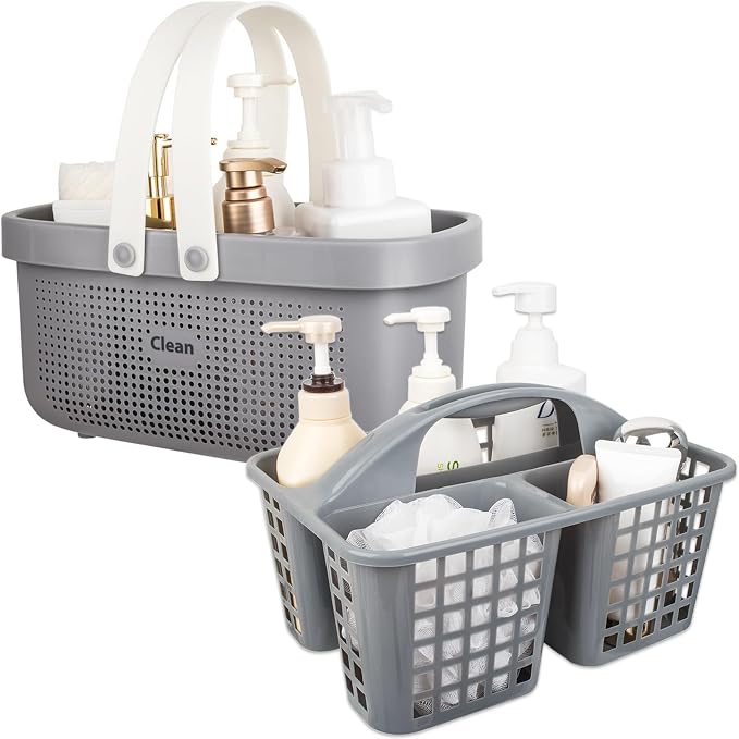 JiatuA Portable Shower Caddy Basket Cleaning Supplies Organizer with Handle Plastic Tote Storage Tool Bin for Bathroom Kitchen Bedroom College Dorm, Under Sink, Garden, Gray & Grey