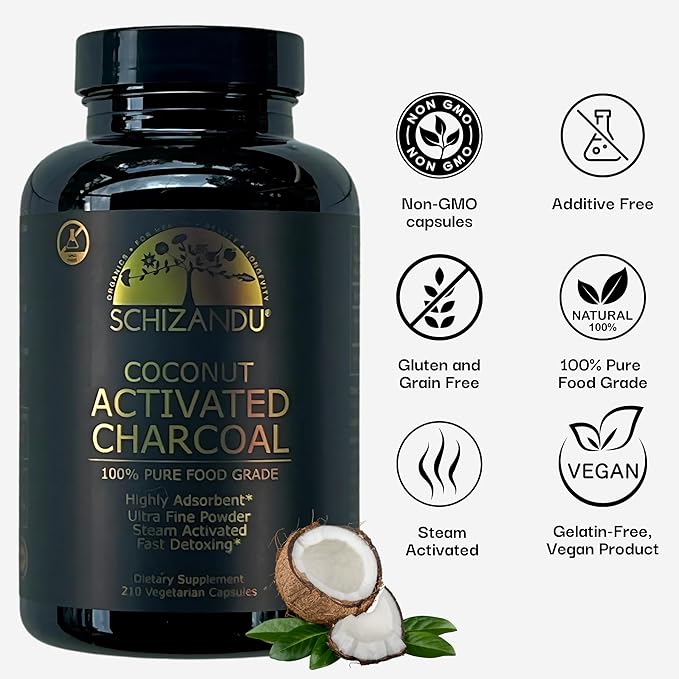 Activated Coconut Charcoal Capsules- Supports Health - Vegan, Organic, Non-GMO, No Additives - X-Large Bottle 210 Count - Pack of 3