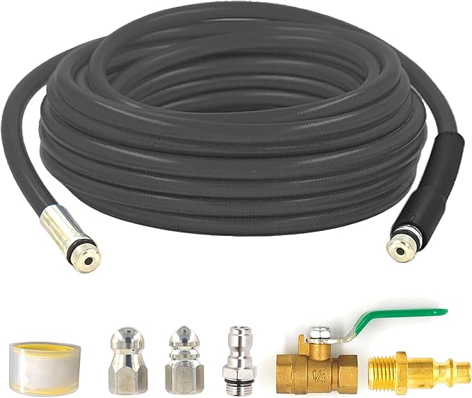 Dryer Vent Cleaner Kit: 32ft Pressure Hose + 1/4 Air Quick Connect + 2 Jetter Nozzle for Powerful Lint Removal, Fire Hazard Reduction & Energy Savings – Ideal for Cleaning Long Dryer Ducts
