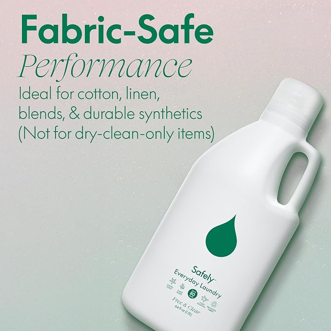 Safely Everyday Laundry Detergent Liquid Soap,Free & Clear 1 Pack–Plant Powered,Highly Concentrated-Fight Stains & Wash Away Dirt, Impurities While Preserving Colors, Gentle On Skin, 64 fl oz