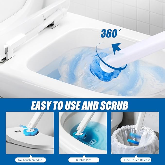 Disposable Toilet Brush and Holder Set, 2 Pack Toilet Wand Kit with 72 Refills, Wall Mounted Toilet Bowl Cleaner System Kit, Toilet Scrubber for Bathroom Cleaning Sink Bathtub