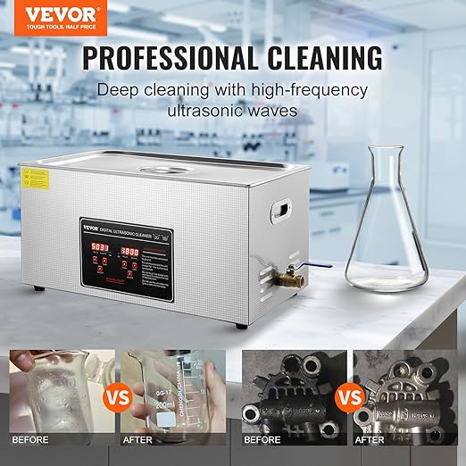 VEVOR Ultrasonic Cleaning with Digital Timer & Heater, Professional Ultra Sonic Jewelry Cleaner, Stainless Steel Heated Cleaning Machine for Glasses Watch Rings Small Parts Circuit Board (22L)