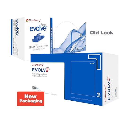 Cranberry USA Evolve Nitrile Powder Free Exam Gloves, 2.0 mil, Small, 300 Count, blue