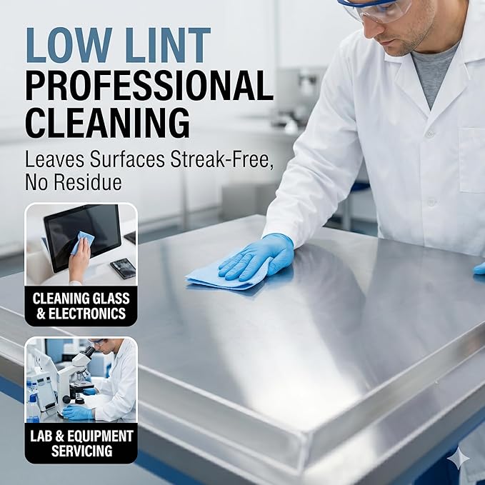 4 Rolls Industrial Cleaning Wipes Jumbo Roll, Heavy Duty Lint Free Shop Towels, Super Absorbent Reusable Cleaning Cloths for Garage Workshop Automotive, 500 Sheets 10 x 12 Inch, Blue