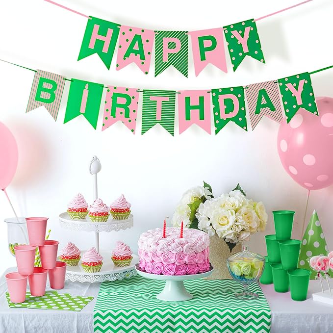 Funnymoom 200 Pcs Pink and Green Disposable Plastic Cups 12 oz Sorority Party Beverage Cups for Witch and Princess Themed Watermelon Flamingo Party Supplies