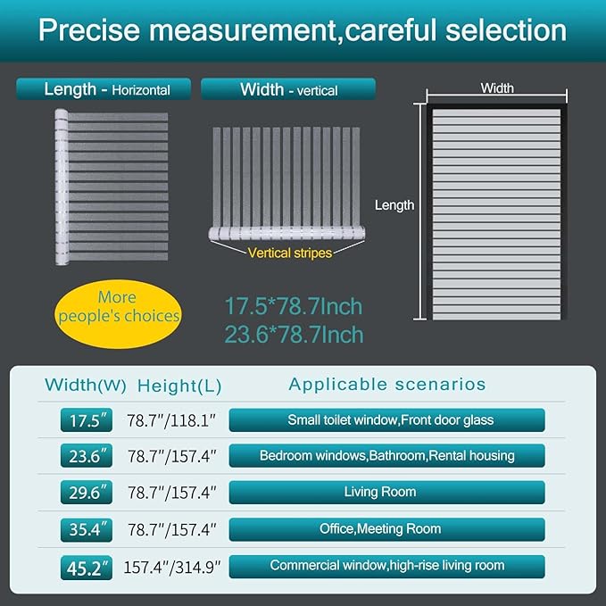 DERZGAO Window Privacy Film with Installation Tools, Stripe Window Film, Static Cling, Anti UV, Heat Control, Ideal for Home Shower Office Glass Door (Stripes Pattern, 17.5X118.1Inch)