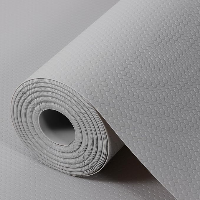 Shelf Liners for Kitchen Cabinets Non Adhesive Drawer Liner for Bathroom Waterproof Refrigerator Liners for Shelves Fridge Plastic Mats Cabinet Cupboard Liner Light Gray 11.8 x 236.2 Inches