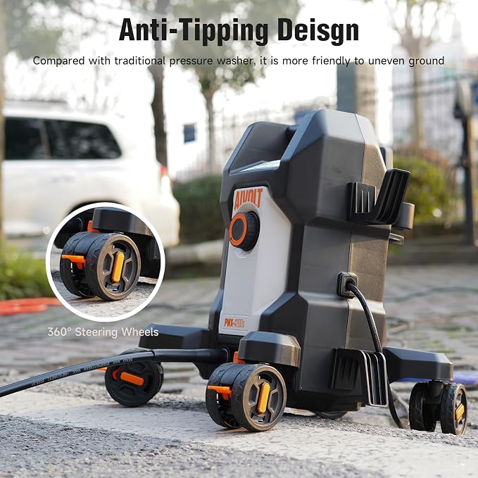 AIVOLT Electric Pressure Washer,5000PSI Power Washer with Anti-Tipping 4-Wheel Design, 4 Quick-Connect Nozzles, Foam Cannon, Spray Gun & Cleaning Brush Set for Cars, Driveways, Fences, Patios & Home