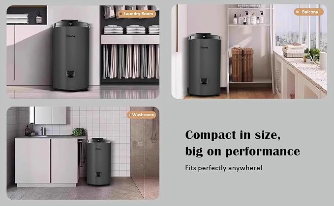 Panda 3200 RPM Portable Spin Dryer – 22lbs Capacity, Stainless Steel Drum & Outer Case, 110V – Sleek Dark Gray
