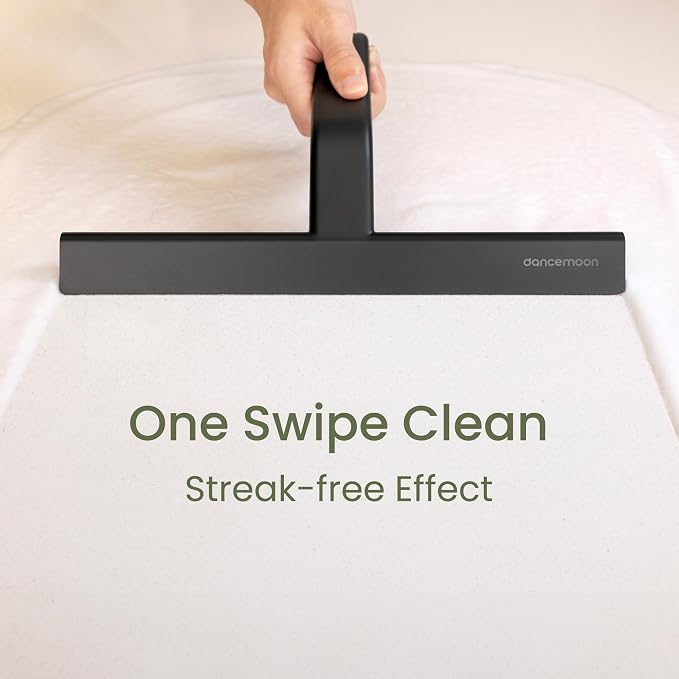 dancemoon JustHang Shower Squeegee for Glass Doors, All-One-Piece Wider 12" Silicone Squeegee with Built-in Hook for Window, Mirror, Tile Wall, Car, Streak-Free Bathroom Cleaner Tool, 12-Inch Black