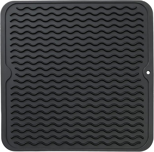 MicoYang Silicone Dish Drying Mat for Multiple Usage,Easy clean,Eco-friendly,Heat-resistant Silicone Mat for Kitchen Counter or Sink,Refrigerator or Drawer liner Black M 12 inches x 12 inches