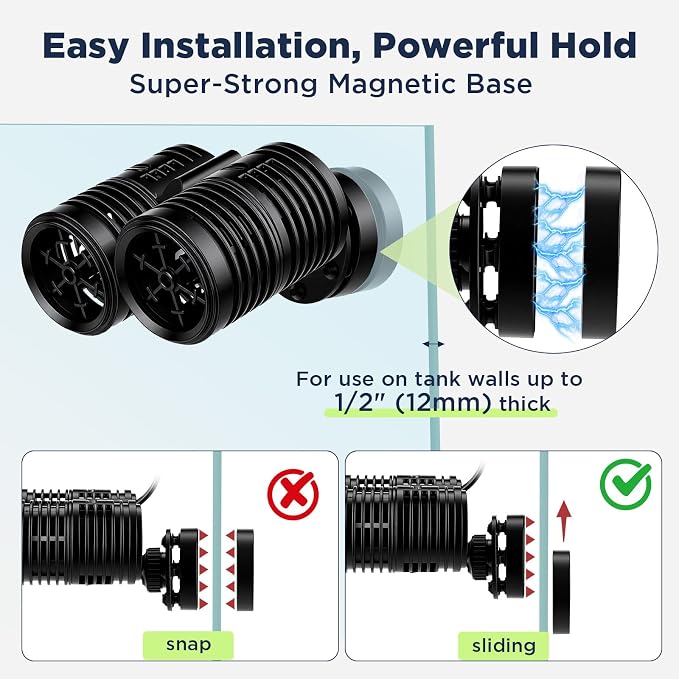 hygger 2114GPH Aquarium Wave Maker, Submersible Circulation Pump with Magnetic Mount for 60-150 Gallon Fish Tanks, Dual Powerhead for Freshwater & Saltwater