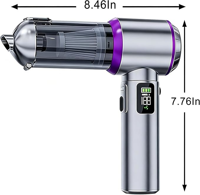 Handheld Car Vacuum Cordless with Air Duster, 30-Min Runtime 20000Pa Suction, Portable Rechargeable Small Handheld Vacuum for Car Detailing Interior Cleaning Pet Hair,Silver&Purple