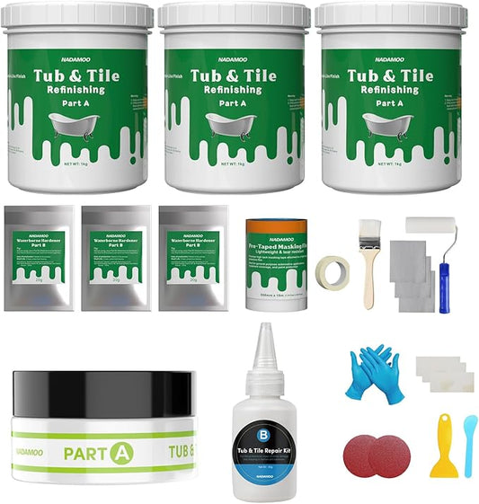 NADAMOO Tub and Tile Repair Kit and Refinishing Paint Kit White 3kg / 105oz